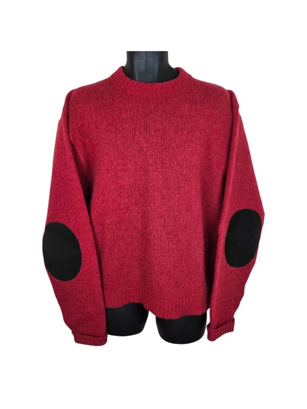 Vintage 60s Red Sweater XL Shetland Wool Mohair Elbow Patches